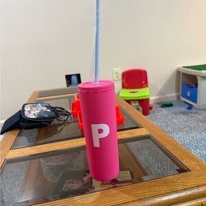 Brand New Pink Plastic 22 fl oz Monogram Tumbler P Made Without BPA, Tumbler
